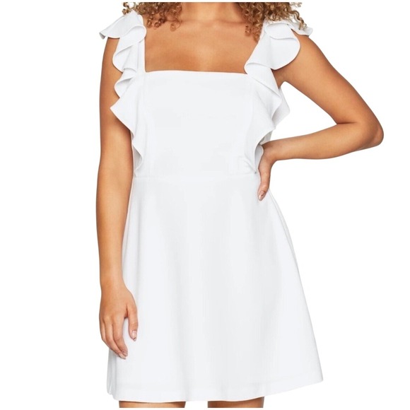 White Ruffle Strap Dress Square Neck Sleeveless Mini Cocktail Party - Picture 1 of 6